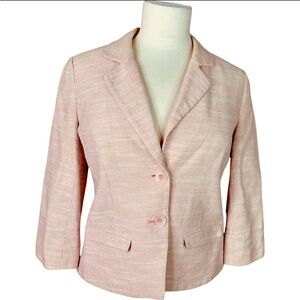 Pendleton Linen Blend 3/4 Sleeve Pockets Pink Tweed Blazer 10